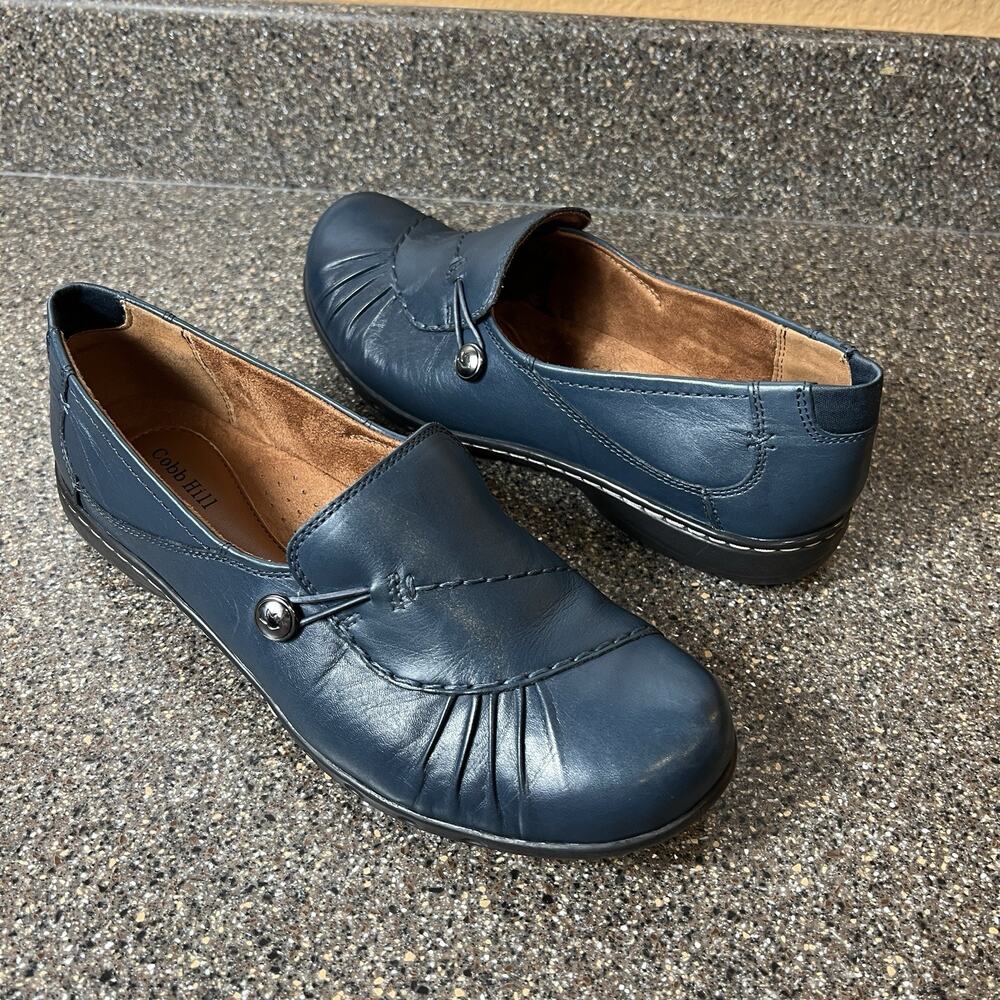 Cobb Hill Rockport Women's 10 W Comfort Casual Blue Leather Slip On Loafer Flats